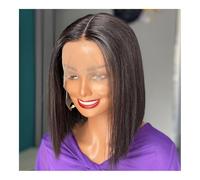 JHHJK Perruque Bob droite à double nœud vietnamienne 12A, cheveux humains, densité 200, 13x4, perruque frontale en dentelle, noir naturel(SDD,12 inch)