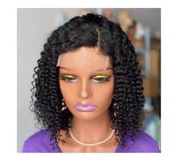 JHHJK Perruque de cheveux humains bouclés Bob 4 * 4 de densité 200% 220g noir naturel 12 pouces