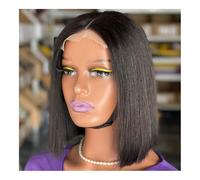 JHHJK Perruque de cheveux humains vierges lisses en dentelle 4x4 sans colle DD Vietnam Boen, 160 g, densité 200% noir naturel, 8 pouces
