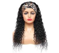 JHHJK Perruque faite à la Machine bandeau perruque cheveux humains vague d'eau 1B noir naturel 8-28 pouces 160g-300g(22 inch)
