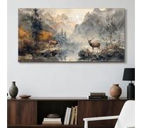 JHHUAMO Grande Impression sur Toile 59x119 cm XL, Peinture Moderne pour Salon avec Vue sur la Montagne, Décoration Murale pour Chambre à Coucher, Bureau, Salle à Manger