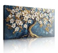 JHHUAMO Tableau Decoration Murale Arbre de Vie Fleur Or Chambre 59x119 cm