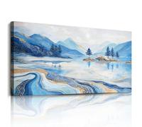 JHHUAMO Tableau Decoration Murale Grand, Tableau Mural Décoratif Maison Abstrait Moderne, Impression sur Toile de Montagne Bleue pour Salon Chambre Salle Bureau 50x100 cm