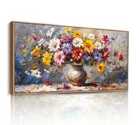 JHHUAMO Tableau Decoration Murale Salon, Grand Moderne Cadre Tableau Mural Décoratif Maison, Impression sur Toile Vegetale Naturelle Fleurs Colorées Vase pour Chambre Salle Bureau 73x146 cm