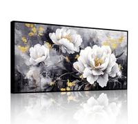 JHHUAMO Tableau Decoration Murale Salon, Grand Moderne Cadre Tableau Mural Décoratif Maison, Impression sur Toile Vegetale Naturelle Fleurs Blanches pour Chambre Salle Bureau 50x100 cm