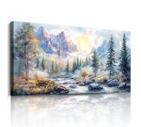 JHHUAMO Tableau Decoration Murale Salon, Grand Moderne Tableau Mural Décoratif Maison, Impression sur Toile Arbre Montagne Colorées Paysage Vegetale Naturelles pour Chambre Bureau Salle 73x146 cm