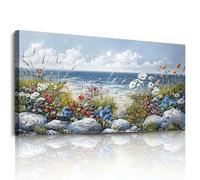 JHHUAMO Tableau Decoration Murale Salon, Grand Moderne Tableau Mural Décoratif Maison, Impression sur Toile Paysage Mer Vegetale Naturelle Fleurs Colorées pour Chambre Bureau Salle 50x100 cm