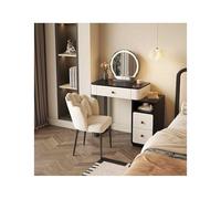 JHIAADEY Coiffeuse avec tiroirs de rangement, coiffeuse avec rangement, coiffeuse avec lumières LED, coiffeuse avec miroir et bande lumineuse LED cachée, coiffeuse avec deux tiroirs et une armoire(50*
