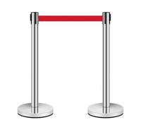 JHIAADEY Poteaux De Guidage,Poteaux De Guidage à Sangle RéTractable En Nylon,Ensemble De 2 PièCes,Utilisé For Diviser Les Zones D'Attente Dans Les Lieux Publics,Les éColes(Silver,5M/16.4FT)