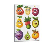 JHKJTK Impression sur toile abstraite minimaliste - Joli poster de fruits de bande dessinée avec visages souriants pour chambre d'enfant (50 x 75 cm)