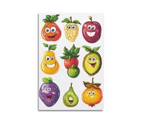 JHKJTK Impression sur toile abstraite minimaliste - Joli poster de fruits de bande dessinée avec visages souriants pour chambre d'enfant 30 x 45 cm