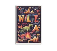 JHKJTK Impression sur toile abstraite minimaliste - Poster de dinosaure de style dessin animé pour enfants avec volcans et lettres - Affiche d'œuvre d'art pour décoration de chambre à coucher (40 x 60