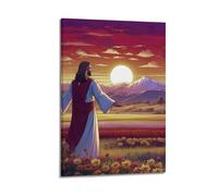 JHKJTK Impression sur toile moderne de style famille - Impressions sur toile de style religieux Jésus coucher de soleil embrasser paysage - Œuvre d'art avec cadre 20 x 30 cm