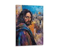 JHKJTK Poster moderne familial - Impressions sur toile de style paysage urbain de Jésus - Œuvre d'art avec cadre 40 x 60 cm