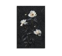 JHKJTK Poster moderne pour album photo de famille - Impression sur toile de style académie sombre, roses blanches sur fond noir - 30 x 45 cm