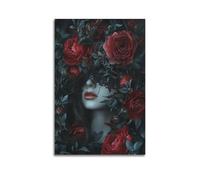 JHKJTK Poster moderne pour album photo de famille - Impression sur toile représentant une rose surréaliste et une femme avec voile mystérieux (60 x 90 cm)