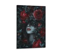 JHKJTK Poster moderne pour album photo de famille - Impression sur toile représentant une rose surréaliste et une femme avec voile mystérieux - 40 x 60 cm