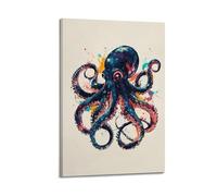 JHKJTK Poster sur toile avec pieuvre avec tentacules se transformant en traits de peinture sur fond crème - Art mural minimaliste moderne à suspendre - 30 x 45 cm