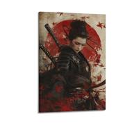 JHKJTK Superbe décoration murale moderne sur toile, album photo, poster japonais samouraï guerrier avec cercle rouge et feuilles d'érable 30 x 45 cm