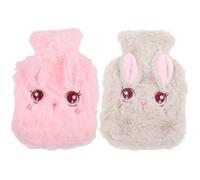 JHKNNK 2 Pièces Bouillotte Eau Chaude Rechargeable en Pvc Grosse Capacité Housse Peluche Lapin Adorable pour Soulager Douleurs et Toux, Chauffe-mains Fille Hiver
