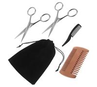 JHKNNK Ciseaux Moustache Pointus et Peigne Bois Double Face, Kit 4 Pièces Tondeuse Nez Ronde, Outil Soin Barbe pour Hommes, pour Entretien Quotidien et Voyages