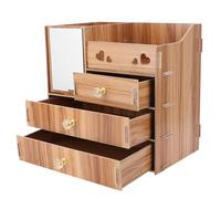 JHKNNK Organisateur de Cosmétiques Multifonctionnel en Matériau Synthétique Marron Tiroir, Miroir et Porte-mouchoirs, Robuste Bureau ou Salle de Bain