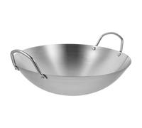 JHKNNK Wok Traditionnel Ustensile Cuisine Solide et Pratique en Acier Inoxydable Épais Poignée Stable, Poêle à Fond Plat pour Cuisinière à Gaz et Grill