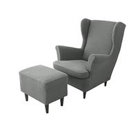 JHLD Housse de Fauteuil à Oreilles Elastique avec Housse de Pouf, 2 pièces Housse de Fauteuil d'oreille Jacquard Housse pour Fauteuil Housse de Protection pour Repose-Pieds-Gris foncé-3 pièces