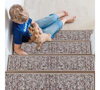 JHLGRE Marchettes d'Escalier, 20cm*76cm 15PCS, Anti Derapant Tapis, Moquette Escalier, Moquette Autocollante, Tapis d'Intérieur Antidérapant, avec Adhésif Réutilisable, Orange