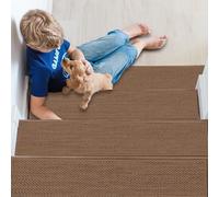 JHLGRE Marchettes d'Escalier, 20cm*76cm 15PCS, Anti Derapant Tapis, Moquette Escalier, Moquette Autocollante, Tapis d'Intérieur Antidérapant, avec Adhésif Réutilisable, Marron