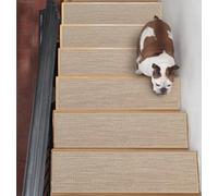 JHLGRE Marchettes d'Escalier, 20cm*76cm 15PCS, Anti Derapant Tapis, Moquette Escalier, Moquette Autocollante, Tapis d'Intérieur Antidérapant, avec Adhésif Réutilisable, Beige