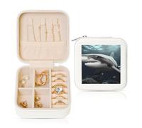 JHLMN Boîte à bijoux de voyage en cuir pour femme - Motif requin - Mini étui de voyage avec fermeture éclair pour boucles d'oreilles, bracelets, bagues et colliers