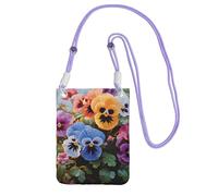 JHLMN Petit sac à bandoulière pour femme, sac à main pour téléphone portable, mini portefeuille, pensée, fleurs, sac pour téléphone portable