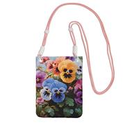 JHLMN Petit sac à bandoulière pour femme, sac à main pour téléphone portable, mini portefeuille, pensée, fleurs, sac pour téléphone portable