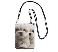 JHLMN Petit sac à bandoulière pour femme, sac à main pour téléphone portable, mini portefeuille pour téléphone portable, chiot maltais, sac pour téléphone portable