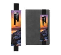JHLMN Porte-stylo pour carnet de notes avec bande élastique réglable - Motif île de Grèce - Coucher de soleil - Marque-page - En cuir synthétique - Pochette à crayons - Marqueur de page - Pour