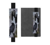 JHLMN Porte-stylo pour carnet de notes avec bande élastique réglable - Noir - Motif corbeau et oiseaux - En cuir synthétique - Pochette à crayons - Marqueur de page - Pour planificateurs, journaux