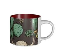 JHLMN Tasse à café en céramique de 445 ml avec grande poignée, tasse à thé en forme de crâne de taureau et cactus mignon, grandes tasses à thé fantaisie en porcelaine pour homme et femme, travail de