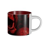 JHLMN Tasse à café en céramique de 445 ml avec grande poignée - Tasse à thé en forme de crâne rouge - Grandes tasses à thé fantaisie en porcelaine pour homme et femme - Pour le travail de bureau