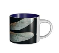 JHLMN Tasse à café en céramique de 445 ml avec grande poignée - Tasse à thé en forme de libellule - Grandes tasses de voyage en porcelaine pour homme et femme - Pour le travail de bureau