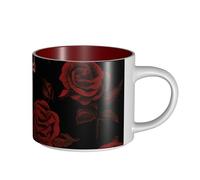 JHLMN Tasse à café en céramique de 445 ml avec grande poignée - Tasse à thé fantaisie en porcelaine - Motif crâne et rose - Pour homme et femme - Pour le travail de bureau