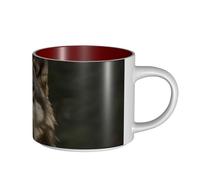 JHLMN Tasse à café en céramique de 445 ml avec grande poignée - Tasse à thé fantaisie loup gris - Grande tasse de voyage en porcelaine pour homme et femme