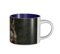 JHLMN Tasse à café en céramique de 445 ml avec grande poignée - Tasse à thé fantaisie loup gris - Grande tasse de voyage en porcelaine pour homme et femme