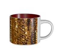 JHLMN Tasse à café en céramique de 445 ml avec grande poignée - Tasses à thé à paillettes dorées scintillantes - Grande tasse de voyage en porcelaine pour homme et femme