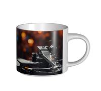 JHLMN Tasse à café en céramique de 445 ml avec grande poignée - Tasses à thé avec cadre d'album de musique - Grande tasse de voyage en porcelaine pour homme et femme - Pour le travail de bureau