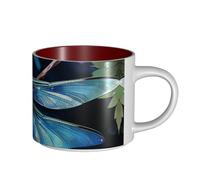 JHLMN Tasse à café en céramique de 445 ml avec grande poignée - Tasses à thé en forme de libellule bleue - Tasse à thé fantaisie en porcelaine pour homme et femme - Pour le travail de bureau