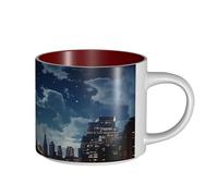JHLMN Tasse à café en céramique de 445 ml avec grande poignée - Tasses à thé en forme de lune clair de New York - Tasse à thé fantaisie en porcelaine pour homme et femme - Pour le travail de bureau