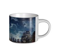 JHLMN Tasse à café en céramique de 445 ml avec grande poignée - Tasses à thé en forme de lune clair de New York - Tasse à thé fantaisie en porcelaine pour homme et femme - Pour le travail de bureau