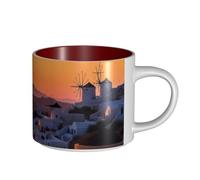 JHLMN Tasse à café en céramique de 445 ml avec grande poignée - Tasses à thé en Grèce - Paysage de coucher de soleil - Grande tasse de voyage en porcelaine pour homme et femme