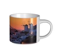 JHLMN Tasse à café en céramique de 445 ml avec grande poignée - Tasses à thé en Grèce - Paysage de coucher de soleil - Grande tasse de voyage en porcelaine pour homme et femme